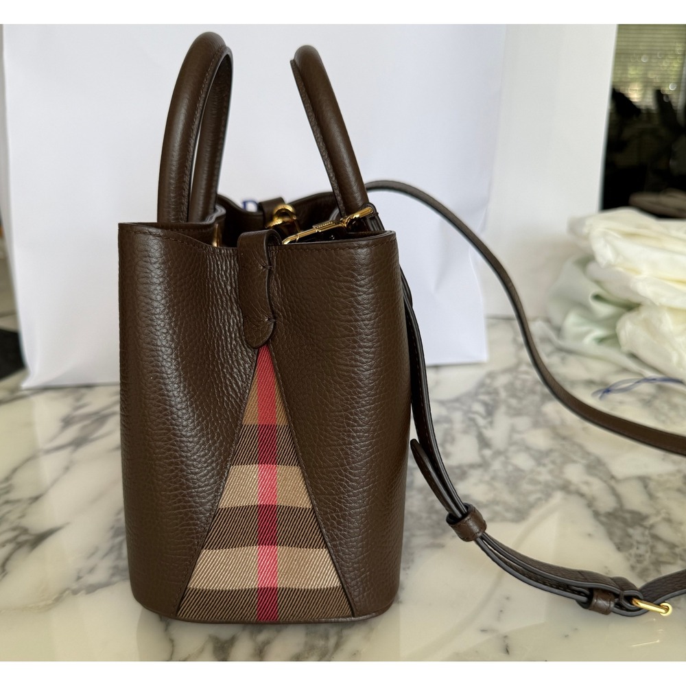 Burberry Small Bermondsey Shoulder Bag Brown Grain Leather Check Bag - Picture 12 of 16